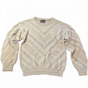John Weitz 80’s Men's Beige Chevron Boxy Grandpa Sweater Made in USA Small